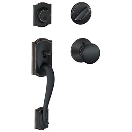 Schlage Camelot Sectional Single Cylinder Keyed Entry Handleset with Plymouth Knob Aged Bronze