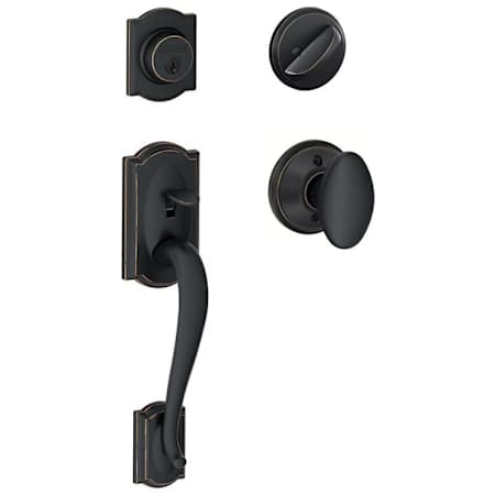 Schlage Camelot Sectional Single Cylinder Keyed Entry Handleset with Siena Knob Aged Bronze