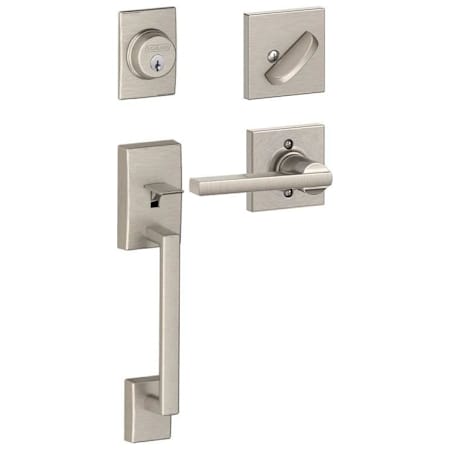 Schlage Century Sectional Single Cylinder Keyed Entry Handleset with Latitude Lever with Decorative Collins Trim Satin Nickel