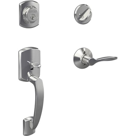 Schlage Greenwich Left Handed Sectional Single Cylinder Keyed Entry Handleset with Delfayo Interior Lever Bright Chrome