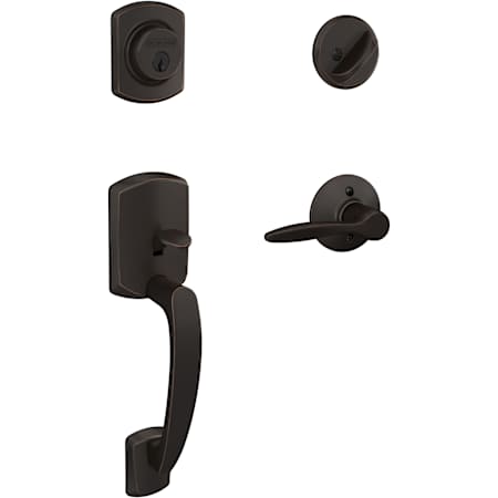 Schlage Greenwich Right Handed Sectional Single Cylinder Keyed Entry Handleset with Delfayo Interior Lever Aged Bronze