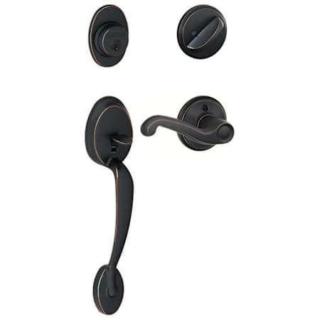 Schlage Plymouth Right Handed Sectional Single Cylinder Keyed Entry Handleset with Flair Lever Aged Bronze