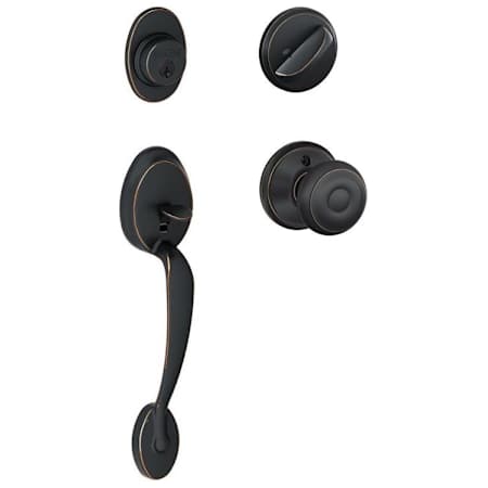 Schlage Plymouth Sectional Single Cylinder Keyed Entry Handleset with Georgian Knob Aged Bronze