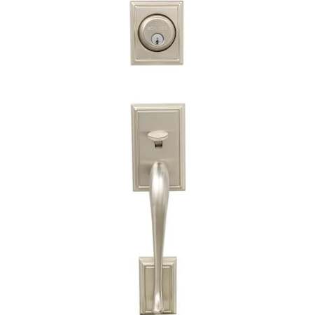 Schlage Double Cylinder Addison Handleset with Orbit Interior Knob from the F-Series Satin Nickel