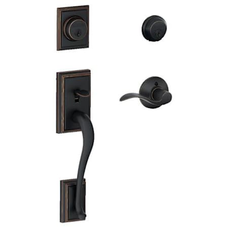 Schlage Addison Double Cylinder Handleset with Left Handed Interior Accent Lever from the F-Series Aged Bronze