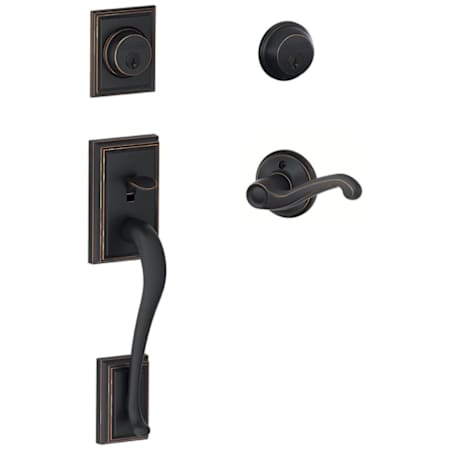Schlage Right Handed Double Cylinder Addison Handleset with Flair Interior Lever from the F-Series Aged Bronze