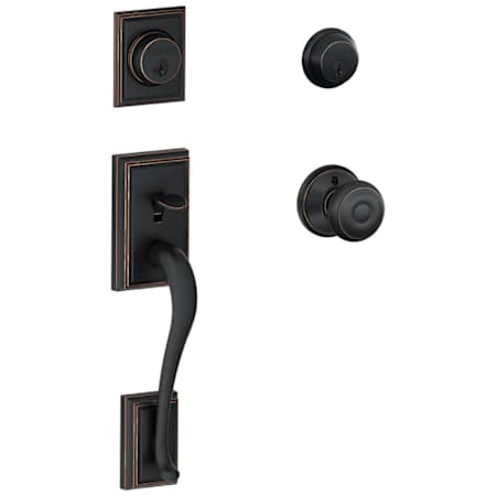 Schlage Addison Double Cylinder Handleset with Georgian Interior Knob from the F-Series Aged Bronze