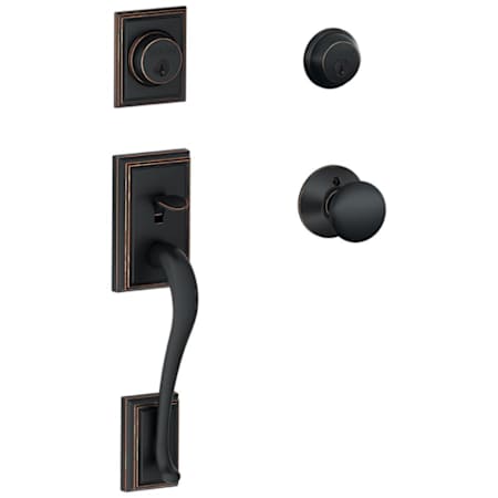 Schlage Double Cylinder Addison Handleset with Plymouth Interior Knob from the F-Series Aged Bronze