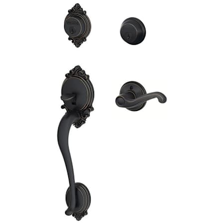 Schlage Brookshire Double Cylinder Handleset with Left Handed Interior Flair Lever from the F-Series Aged Bronze