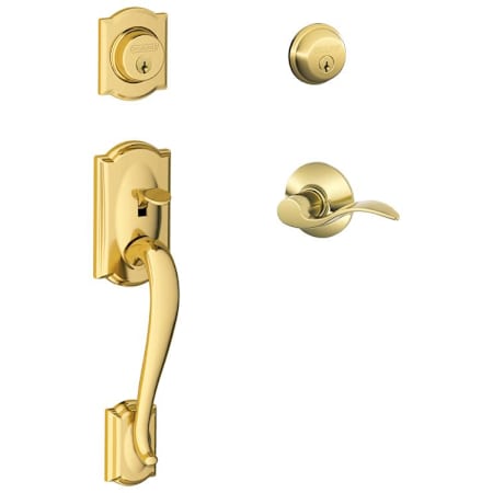 Schlage Double Cylinder Sectional Handleset with Left Handed Accent Interior Pack from the Camelot Collection Lifetime Polished Brass