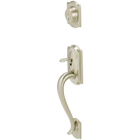 Schlage Double Cylinder Camelot Handleset with Jazz Interior Lever from the F-Series Satin Nickel