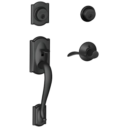 Schlage Camelot Right Hand Double Cylinder Handleset with Accent Interior Lever from the F-Series Matte Black