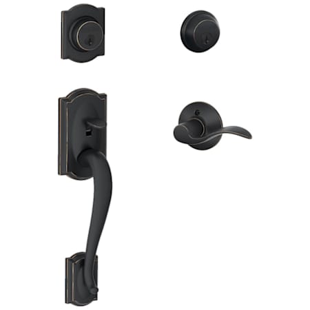 Schlage Double Cylinder Sectional Handleset with Left Handed Accent Interior Pack from the Camelot Collection Aged Bronze