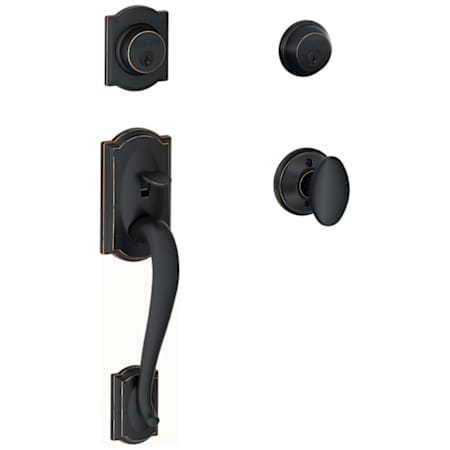 Schlage Double Cylinder Camelot Handleset with Siena Interior Knob from the F-Series Aged Bronze