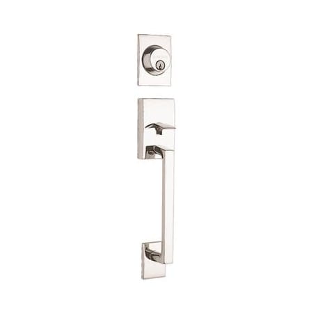 Schlage Left Handed Century Double Cylinder Handleset with Flair Interior Lever from the F-Series Satin Chrome