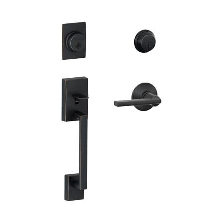 Schlage Century Double Cylinder Handleset with Latitude Interior Lever from the F-Series Aged Bronze
