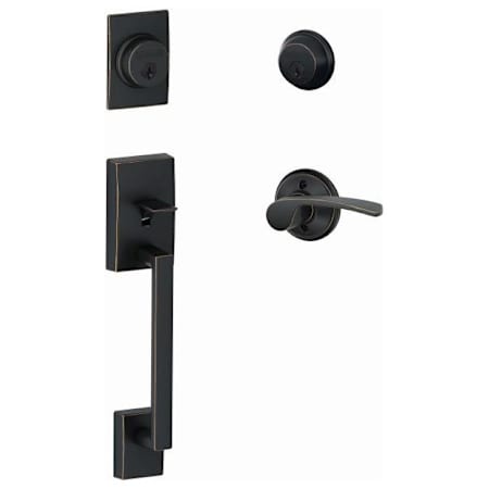 Schlage Century Left Handed Sectional Double Cylinder Keyed Entry Handleset with Merano Lever Aged Bronze