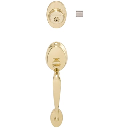 Schlage Plymouth Double Cylinder Handleset with Orbit Interior Knob from the F-Series Lifetime Polished Brass