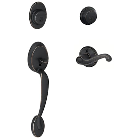 Schlage Left Handed Plymouth Double Cylinder Handleset with Flair Interior Lever from the F-Series Aged Bronze
