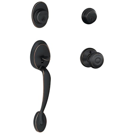 Schlage Plymouth Double Cylinder Handleset with Georgian Interior Knob from the F-Series Aged Bronze