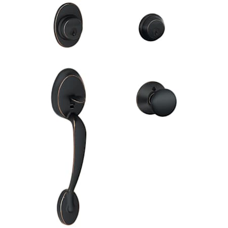 Schlage Plymouth Double Cylinder Handleset with Plymouth Interior Knob from the F-Series Aged Bronze