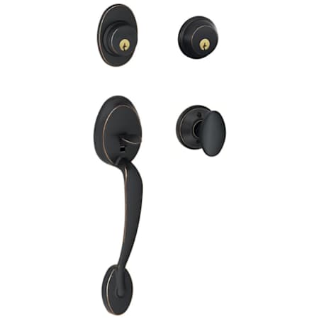 Schlage Plymouth Double Cylinder Handleset with Siena Interior Knob Aged Bronze