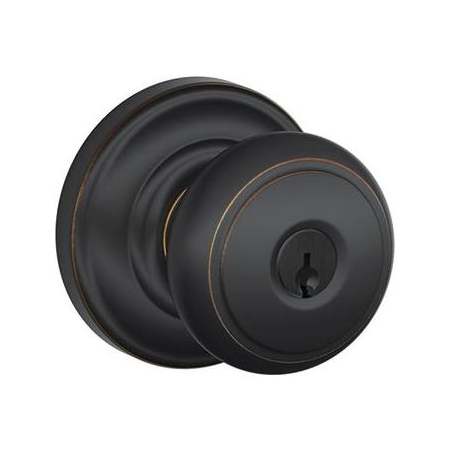Schlage Andover Storeroom Door Knob Set with Decorative Andover Rose from the F-Series Aged Bronze