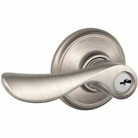 Schlage Champagne Left Handed Single Cylinder Keyed Entry Storeroom Door Lever Set Satin Nickel
