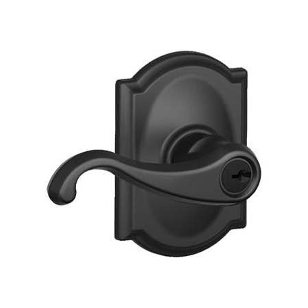 Schlage Callington Left Handed Single Cylinder Keyed Entry Storeroom Door Lever Set with Camelot Trim Matte Black