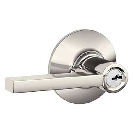Schlage Latitude Single Cylinder Keyed Entry Storeroom Door Lever Set with Decorative Plymouth Rose Polished Nickel