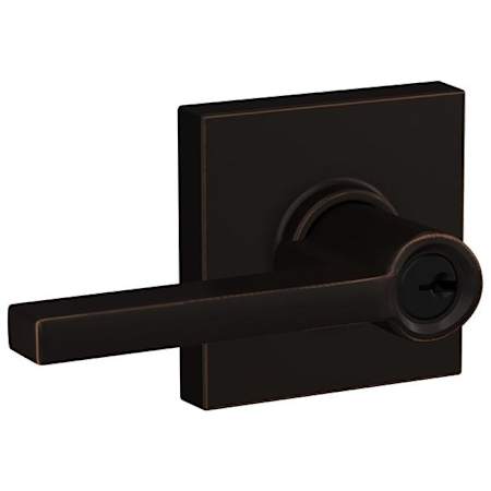 Schlage Latitude Single Cylinder Keyed Entry Storeroom Door Lever Set with Decorative Collins Rosette from the F-Series Aged Bronze