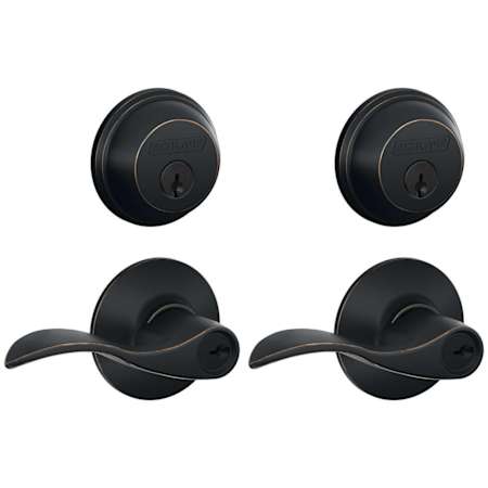 Schlage Accent Single Cylinder Keyed Entry Door Lever Set and Deadbolt Combo - Pack of 2 Aged Bronze