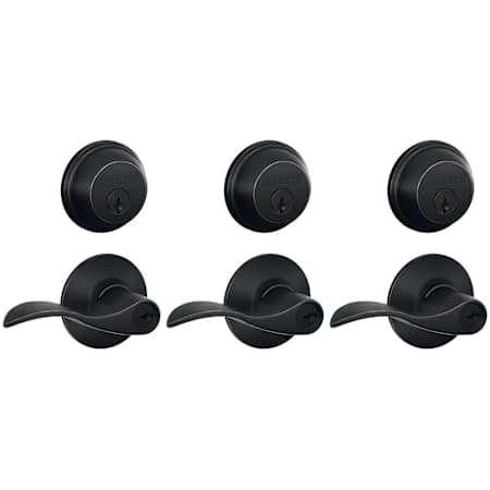 Schlage Accent Single Cylinder Keyed Entry Door Lever Set and Deadbolt Combo - Pack of 3 Aged Bronze