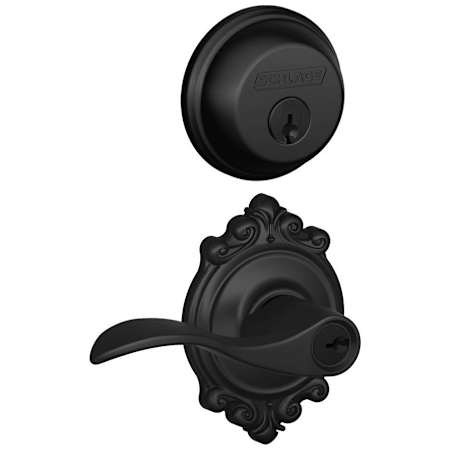 Schlage Accent Single Cylinder Keyed Entry Door Lever Set and Deadbolt Combo with Brookshire Rose Matte Black