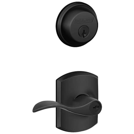 Schlage Accent Single Cylinder Keyed Entry Door Lever Set and Deadbolt Combo with Greenwich Rose Matte Black