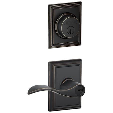Schlage Accent Single Cylinder Keyed Entry Door Lever Set and Addison Deadbolt Combo with Addison Rose Aged Bronze