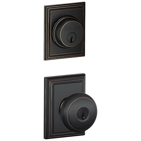 Schlage Andover Single Cylinder Keyed Entry Door Knob Set and Addison Deadbolt Combo with Addison Rose Aged Bronze