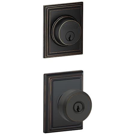 Schlage Bowery Single Cylinder Keyed Entry Door Knob Set and Addison Deadbolt Combo with Addison Rose Aged Bronze