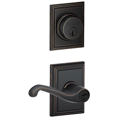 Schlage Flair Single Cylinder Keyed Entry Door Lever Set and Addison Deadbolt Combo with Addison Rose Aged Bronze