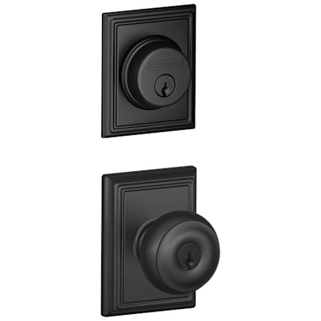Schlage Georgian Single Cylinder Keyed Entry Door Knob Set and Addison Deadbolt Combo with Addison Rose Matte Black