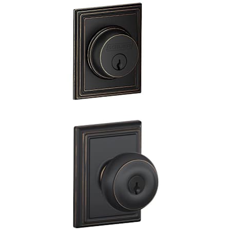 Schlage Georgian Single Cylinder Keyed Entry Door Knob Set and Addison Deadbolt Combo with Addison Rose Aged Bronze