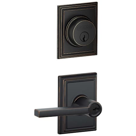 Schlage Latitude Single Cylinder Keyed Entry Door Lever Set and Addison Deadbolt Combo with Addison Rose Aged Bronze