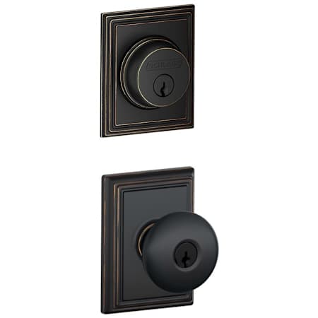 Schlage Plymouth Single Cylinder Keyed Entry Door Knob Set and Addison Deadbolt Combo with Addison Rose Aged Bronze