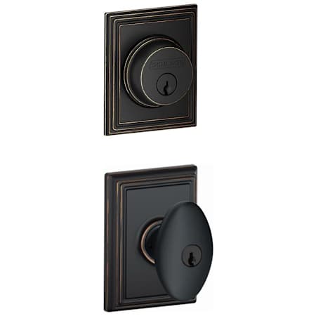 Schlage Siena Single Cylinder Keyed Entry Door Knob Set and Addison Deadbolt Combo with Addison Rose Aged Bronze