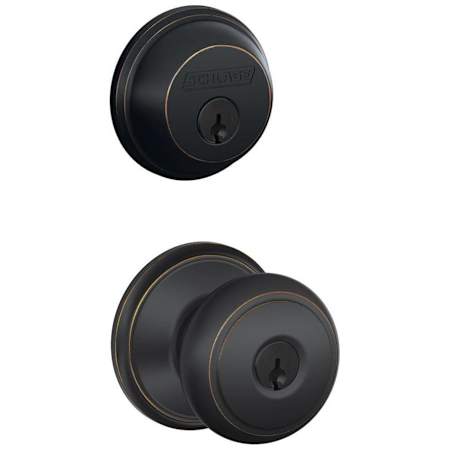 Schlage Andover Single Cylinder Keyed Entry Door Knob Set and Deadbolt Combo Aged Bronze
