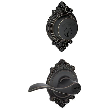 Schlage Accent Single Cylinder Keyed Entry Door Lever Set and Brookshire Deadbolt Combo with Brookshire Rose Aged Bronze