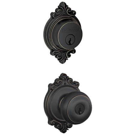 Schlage Georgian Single Cylinder Keyed Entry Door Knob Set and Brookshire Deadbolt Combo with Brookshire Rose Aged Bronze