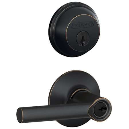 Schlage Broadway Single Cylinder Keyed Entry Door Lever Set and Deadbolt Combo Aged Bronze