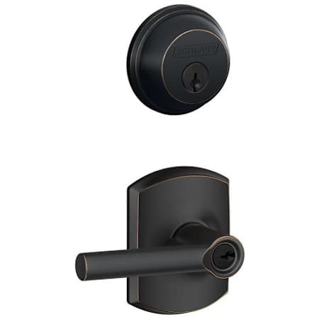 Schlage Broadway Single Cylinder Keyed Entry Door Lever Set and Deadbolt Combo with Greenwich Rose Aged Bronze