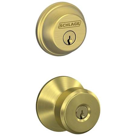 Schlage Bowery Single Cylinder Keyed Entry Door Knob Set and Deadbolt Combo Satin Brass